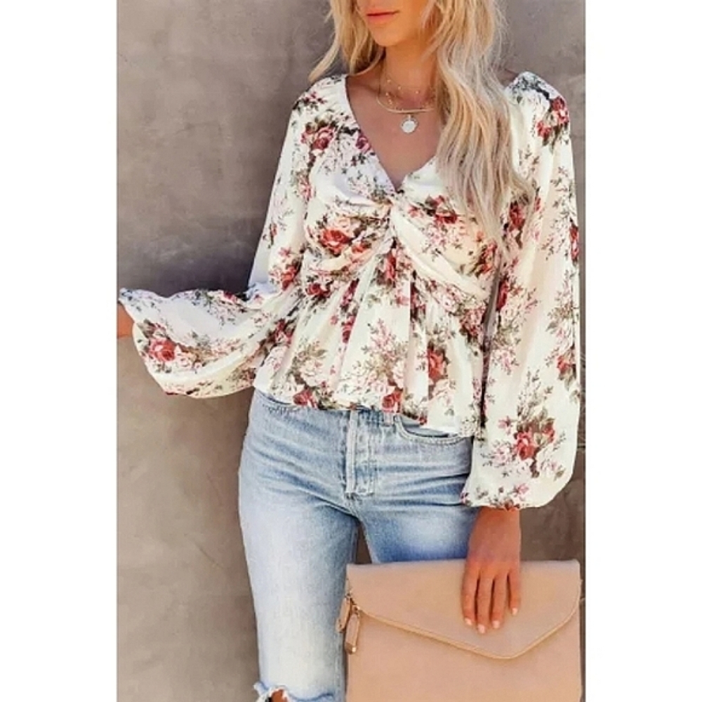 LAST ONE! Plus Size GRACELYN Balloon Sleeve Floral Top - Picture 3 of 4